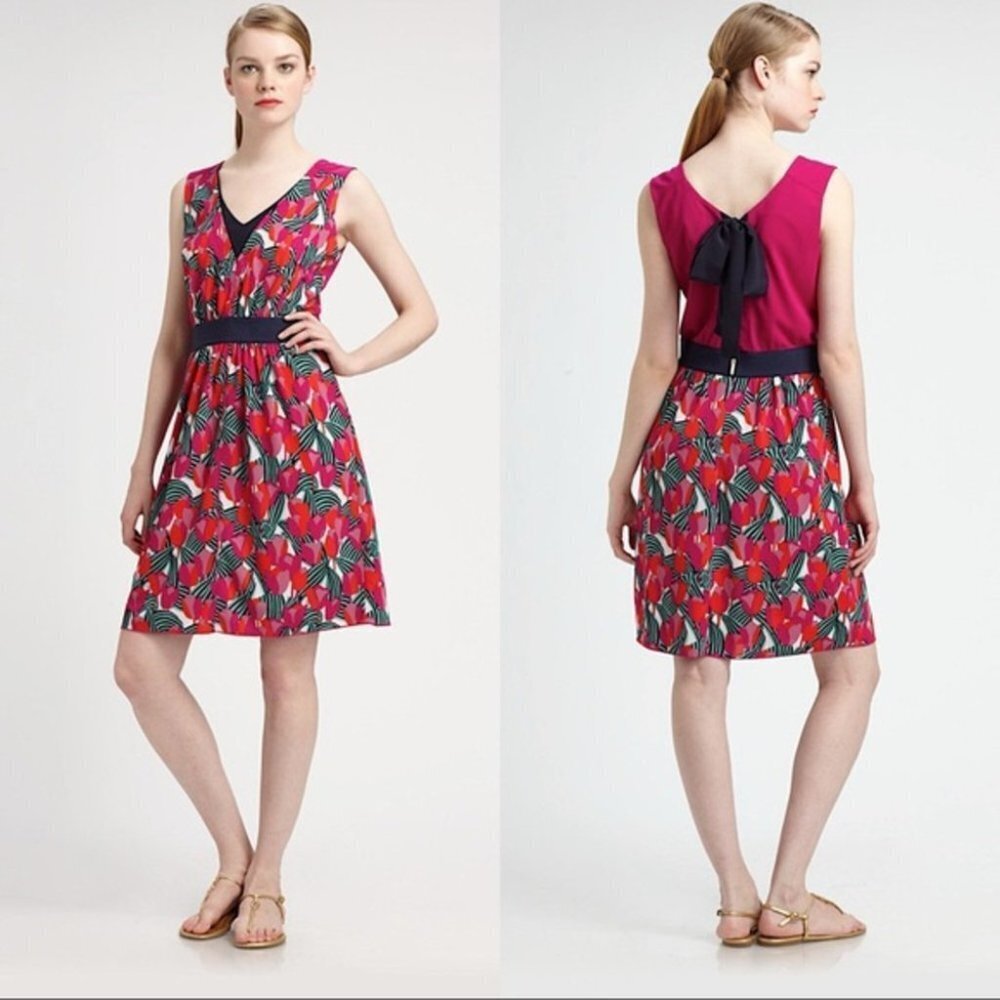 Tory Burch Tulip Augustina Pink Red  Sleeveless Tie Back Dress
